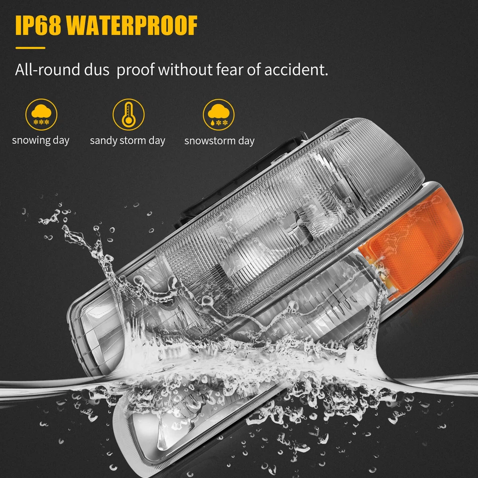 Headlights For 99-02 Chevy Silverado 00-06 Suburban Tahoe +Bumper Lamp Set - Image 3 of 4