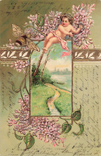 Carte postale voeux anges nus frappés à la jambe 1903