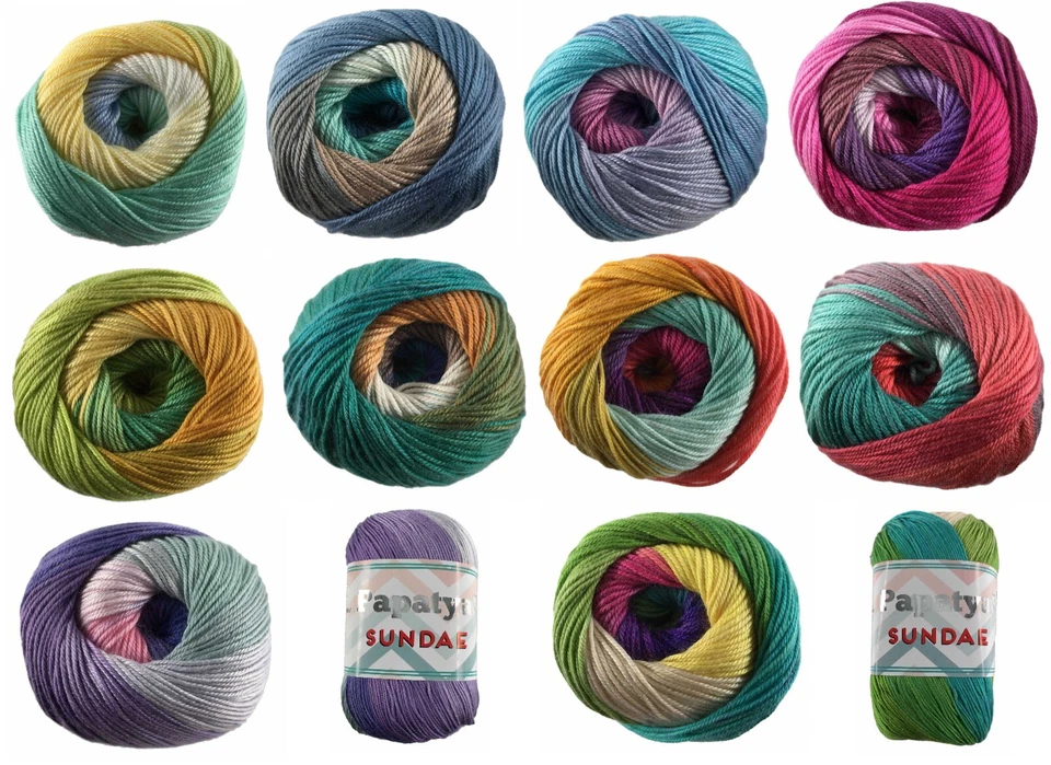 Papatya Sundae 100% Acrylic Rainbow Multicoloured Knitting/Crochet 100g 4 Ply