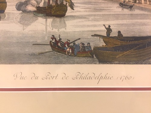 Ant Mahogany Framed Colored Print City Scene Vue De Port De Philadelphia 1760 - Picture 3 of 12