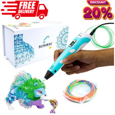 SCRIB3D P1 3D Printing Pen with Display - Includes 3D Pen, 3 Starter Colors of P