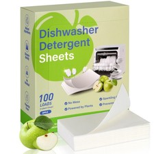 AOOWU Eco-Friendly Dishwasher Sheets - 100 Pack, Green Apple Scent, Plastic-Free