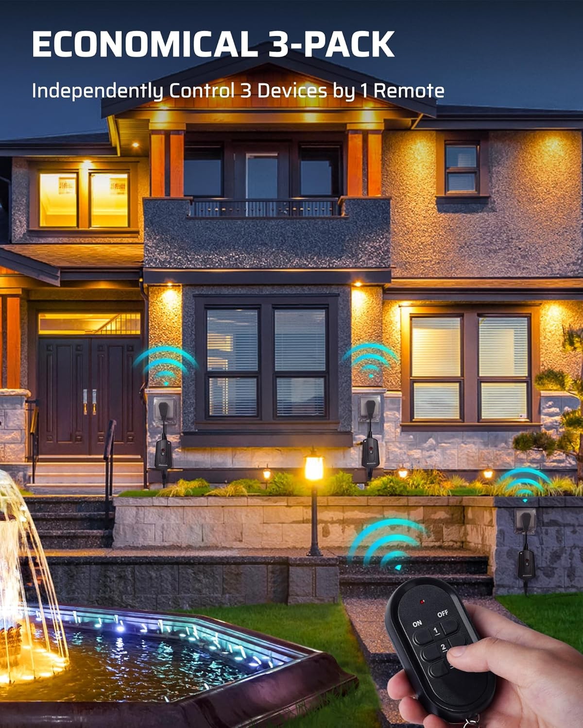 DEWENWILS Outdoor Wireless Remote Control Outlet Kit, Seperate 3 Pack Black 