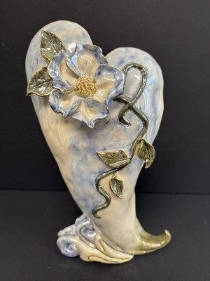 Blue Sky Clayworks Heather Goldminc Heart Shaped Blue Rose Vase