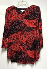 Charter Club Orange & Black T-Shirt Top Women's Size Medium 3/4 Sleeves