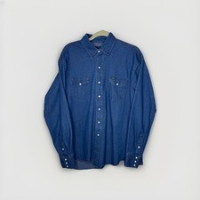 Wrangler Mens Shirt 17 1/2 x 36 Denim Pearl Snap Long Sleeve Western Cowboy