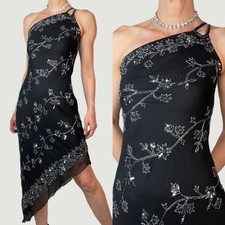 Scala beaded fairy prom dress asymmetrical floral silk gown sequin formal XS