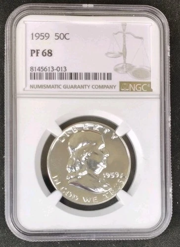 1959 Franklin Half Dollar Proof 68 NGC PR68 PF68 Mirror Like Surfaces! Silver