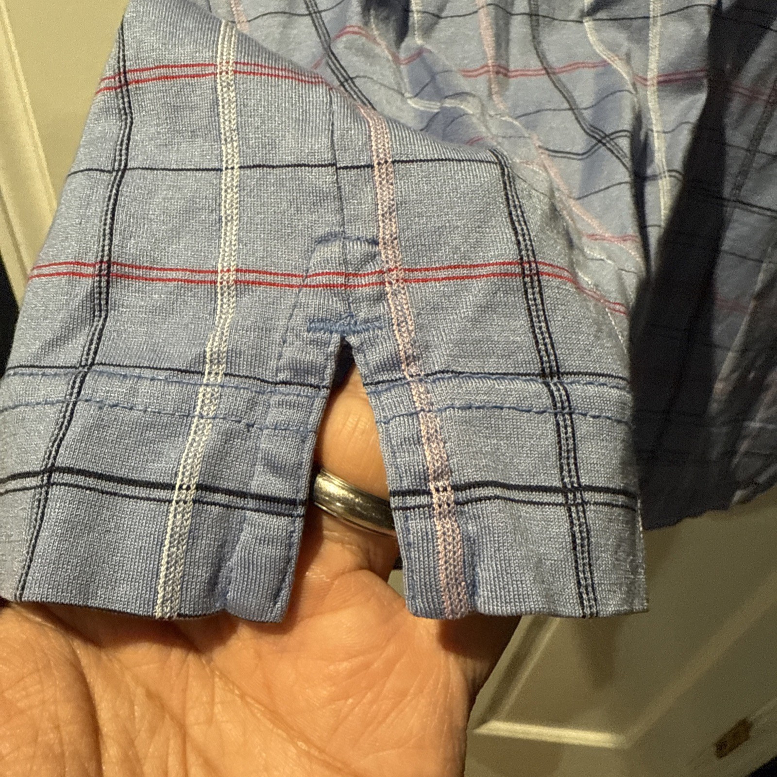 Cutter & Buck Polo Shirt Mens Med Blue Plaid Signature Collection short sleeve