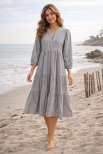 NWT A New Day Striped Prairie Dress V‑Neck Long Sleeve Loose Fit Cottagecore S