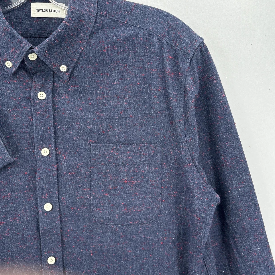 Taylor Stitch Shirt Mens Large Navy Red Nep Button Down Organic Cotton Wool 44 - Image 2 of 4