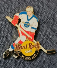 Hard Rock Cafe Moscow hockey pin 2 Inch Gold Tone Enamel RARE collectible Mint