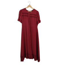 Quince Women Lightweight Crepe Lace Inset Midi Dress Maroon M