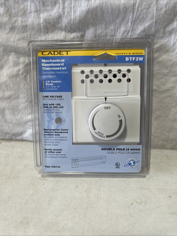 Cadet Mechanical Baseboard Thermostat For Heater BTF2W Double Pole 4 Wires