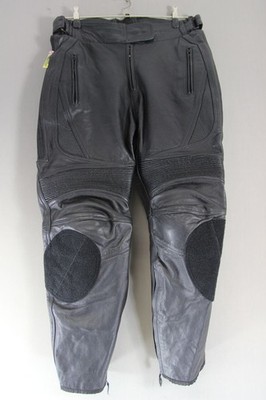 ACESPORT BLACK LEATHER BIKER TROUSERS + CE ARMOUR: SIZE 16 WAIST 32-34''/LEG 30''
