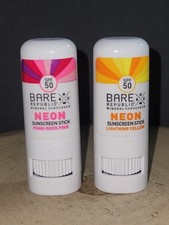 Lot Of 2 Bare Republic Neon Mineral Sunscreen SPF 50 and Sunblock Sticks