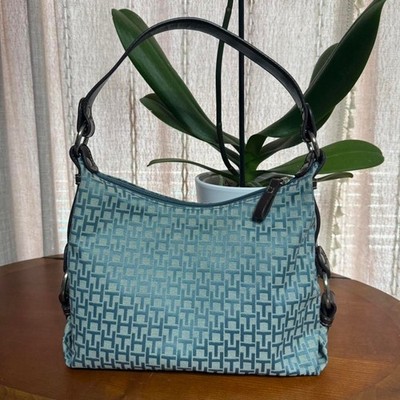 Steel Blue Jacquard Tommy Hilfiger Monogram Ring Hobo Purse Women Shoulder Bag