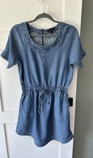 J Crew Chambray Denim Dress Size Small Pockets Drawstring Tencel Lyocell Soft