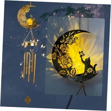 Cat Moon Wind Chime, cat Lover Gifts, Wind Chimes Outdoor, Garden Moon Cat