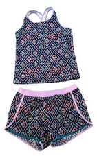 Land s End Girl's XL 16 Swimsuit 2 Piece Swim Set Tankini Top Shorts UPF 50 T3