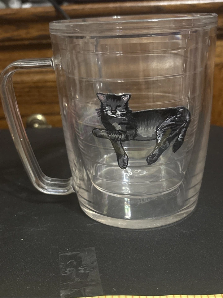 Taza de café vintage Tervis Cat con asa lateral negra gris gato Foto 2 de 4