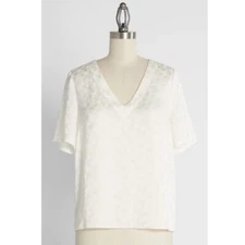 NWD Modcloth Ivory Bright & Bubbly Jacquard V-Neck Top - Size Small