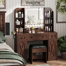 Makeup Vanity Desk, Vanity Mirror with Lights Desk and Chair,Makeup Table with 3