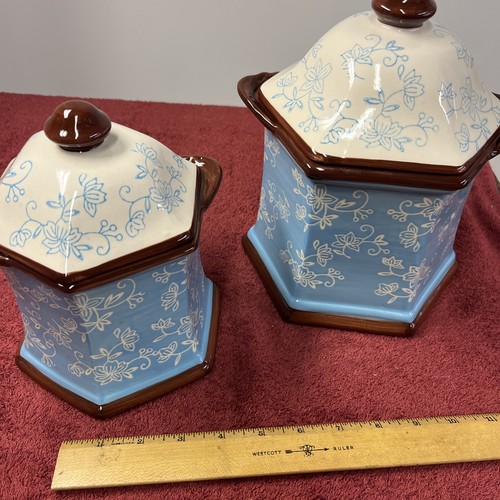 Temptations Floral Lace Blue 1.8qt & 0.9qt Canister Set Cookie Jar - Picture 3 of 20