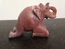 Vintage Carved Elephant - Pinkish Marble / 14cm Long