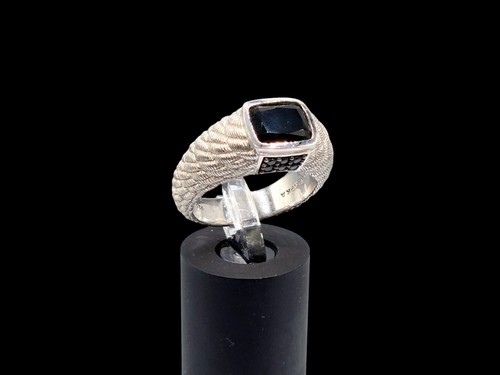 Judith Ripka Ring 925 Sterling Silver Onyx & Black Spinel Textured Band Size 8 - 第 4/18 張圖片