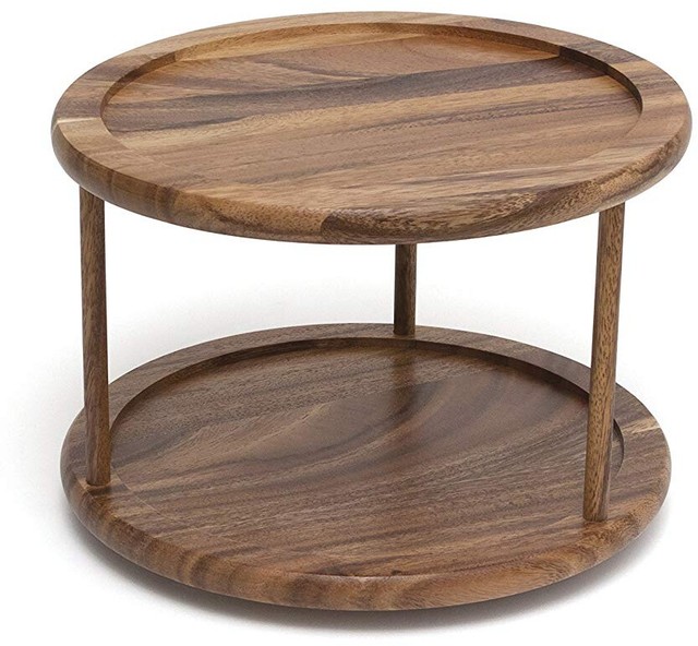 Lazy Susan Turntable 10 in. Acacia Wood 2Tier Kitchen Organizer Spice