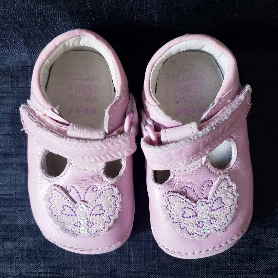 Bebé Talla 2.5W Clarks Rosa Claro-Púrpura Primeros Zapatos Cuero Niño Mariposa Foto 4 de 4