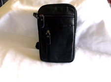 Men  s Leather Waist Bag Multi-Layer Portable Mobile Phone NWOT