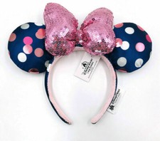 2022 Rock Bow Disney Parks Polka Dot Mickey Mouse Minnie Ears Sequins Headband