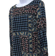 Mixed Floral Bandana Print Dress Womens Size 8 Button Cuff Sleeve Loft