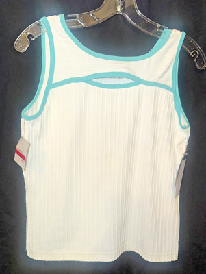 Tennis Top Lily s Of Beverly Hills M White +Teal Ribbed Poly 35 x 22 NWT USA