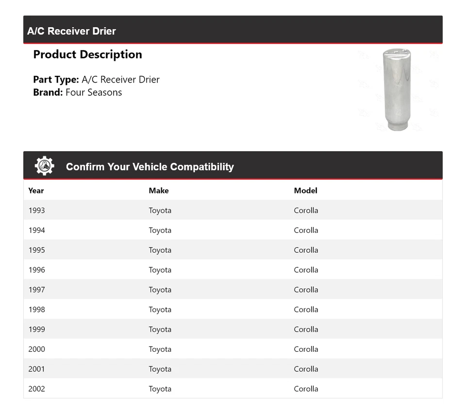 For 1993-2002 Toyota Corolla A/C Receiver Drier 4 Seasons 1994 1995 1996 1997 - Image 2 of 4