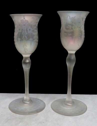 SELTENE ANTIKE FALKEN 2 MATTIERTE DÜNNE MUNDGEBLASENE GLASKRISTALL 5 3/8" SCHNAPSBECHER - Bild 1 von 6