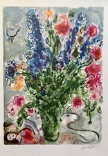 Marc Chagall LES LUPINS BLEU Limited Edition Facsimile Signed Lithograph Art
