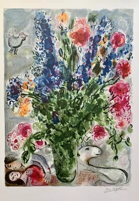 Marc Chagall LES LUPINS BLEU Limited Edition Facsimile Signed Lithograph Art