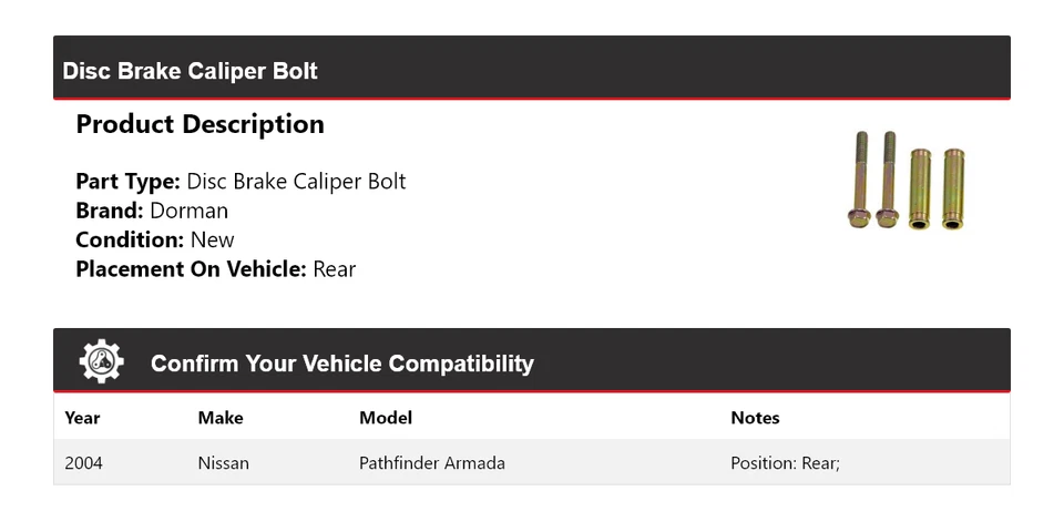 Pinza de freno de disco perno trasero Nissan Pathfinder Armada Dorman 2004 Foto 2 de 4