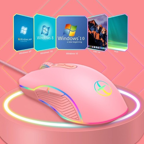 LED Braided USB Pink Wired Mouse Breathing 7 Buttons Gamer Computer Mice 3200DPI - Picture 3 of 8