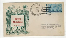 1945 NAVY MERRY CHRISTMAS OHIO LIGHT CRUISER USS CLEVELAND CL 55 & 935 NAVY STAM