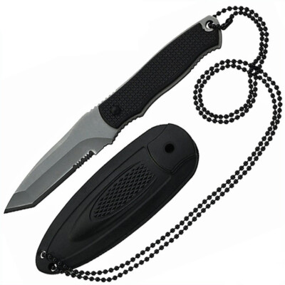 Herbertz Neck Knife mit Tanto Klinge partieller Wellenschliff Scheide Kugelkette