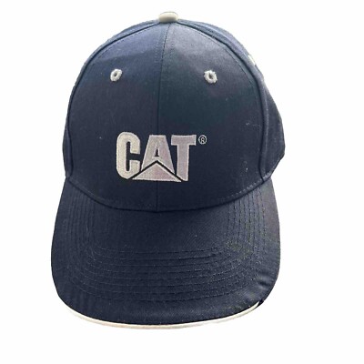 CAT w Logo Silver on Black Hat Cap Hook Loop Gray Bill Edge Cardboard in front