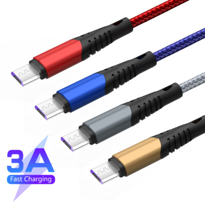 3A Nylon Geflochtenes Mikro USB Ladegerät Aufladen von Lead Data Sync Android E