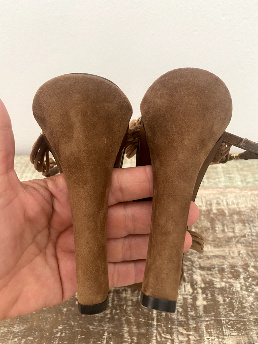 GUCCI Brown & Gold Sudden High Heel Sandals Shoes 38.1/2 | eBay