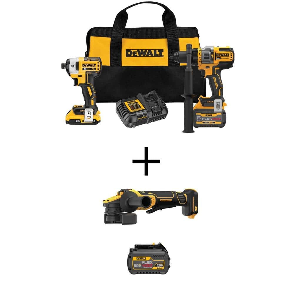 20V MAX Cordless Brushless Hammer Drill Driver Combo Kit with Angle Grinder