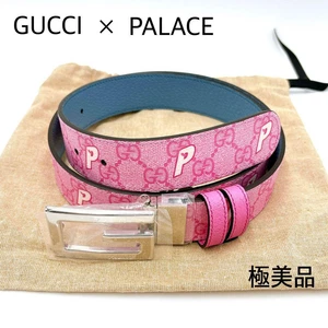 Ceinture réversible GUCCI×PALACE Collaboration Supreme 95/38 723154 rose pâle/bleu