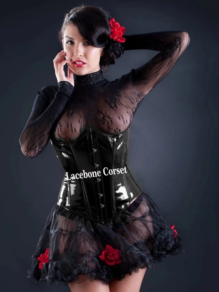 Double Steel Boned Waist Trainer Red PVC Women's  Corset - Image 3 of 4